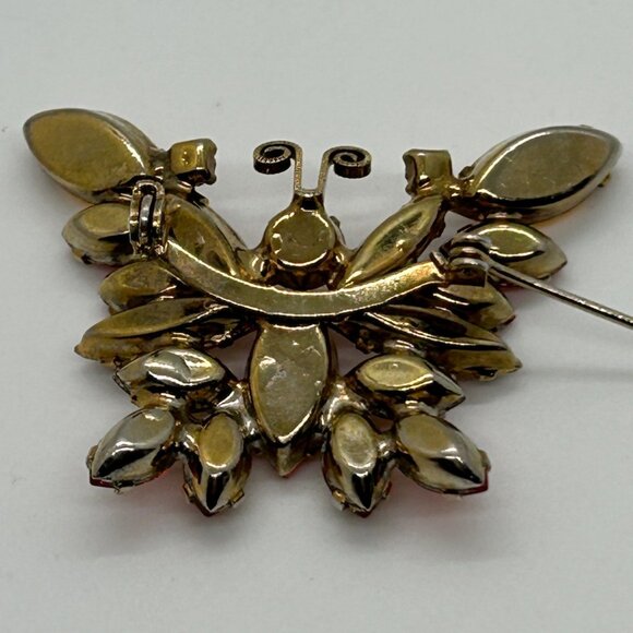 Vintage Juliana Butterfly Brooch Orange Amber Rhinestone DeLizza & Elster #1795 - Picture 15 of 16